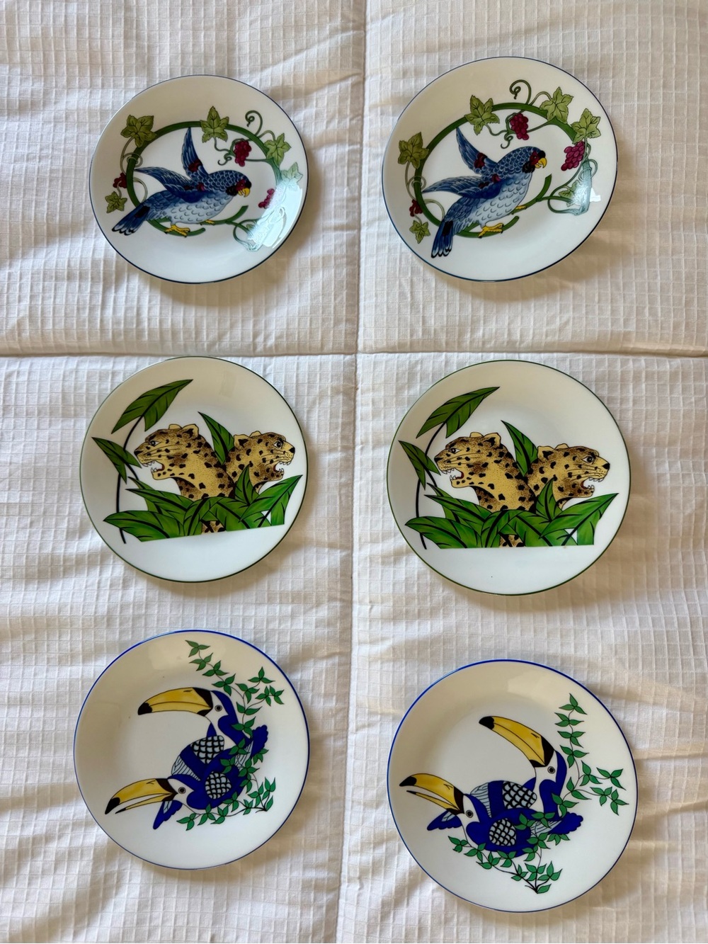 Philippe Deshoulieres Tropical Canape Porcelain Plates Set of 6 Limoges France